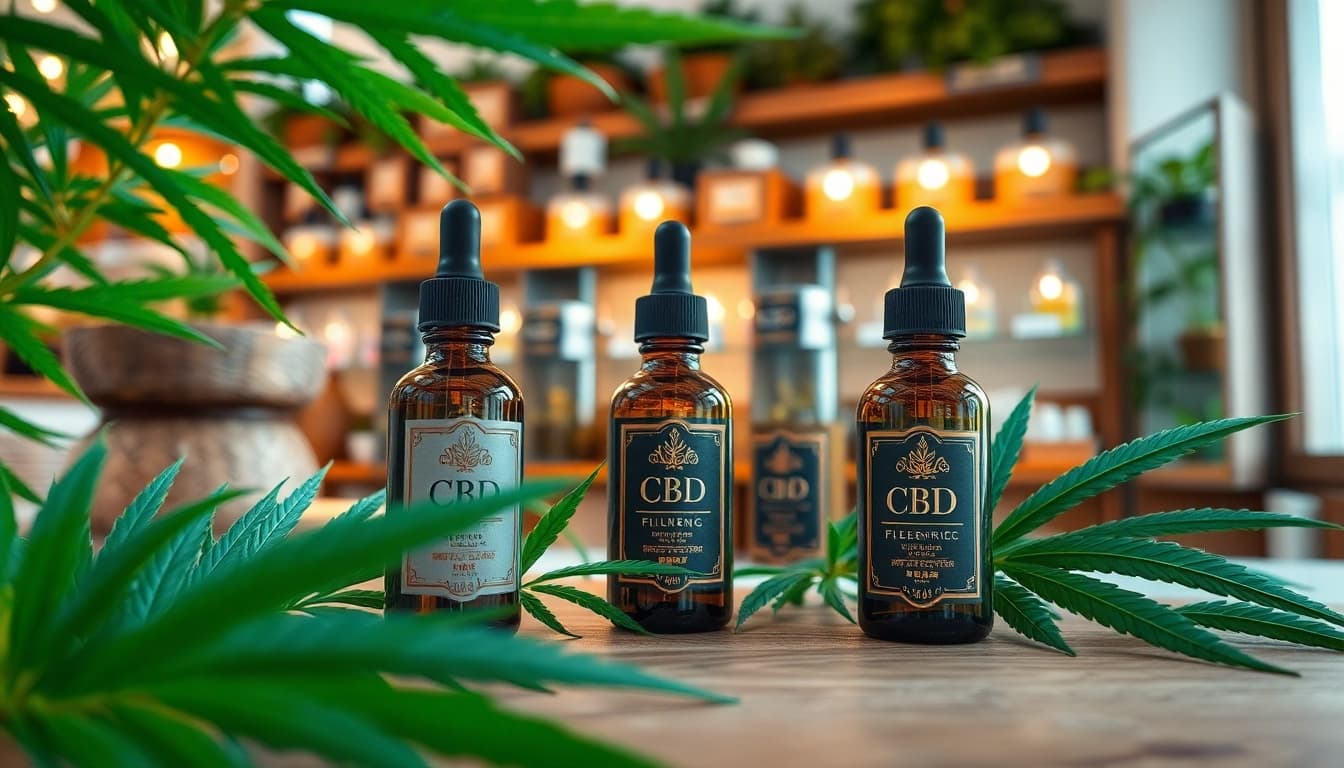 Die bluetenbande CBD-Produkte in einem ansprechenden, einladenden Raum mit natürlichen Elementen.