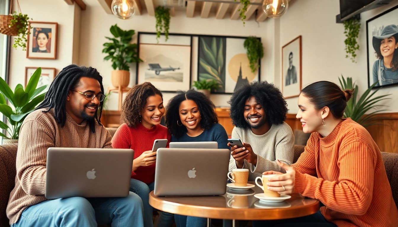 Find local OnlyFans creators connecting in a warm café environment, showcasing creativity and collaboration.