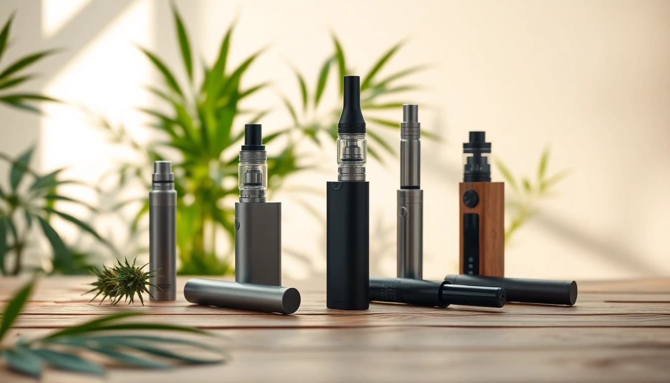 Showcasing elegant cannabis vape devices in a serene setting.