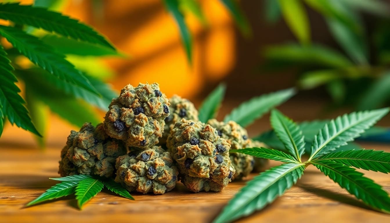 High-quality Mental Wellness CBD buds displayed beautifully with natural lighting and rich textures.