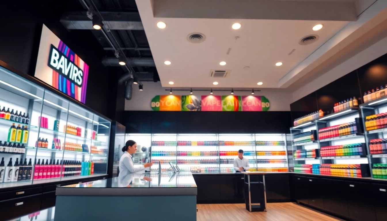 Explore the vibrant vape shop, featuring an array of vape products and friendly customer service.