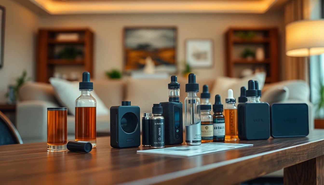 Vape & E-Liquids displayed in a warm setting showcasing essential vape gear and flavors.