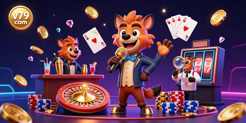 Experience the thrilling vibe of v79 com in this lively casino scene featuring hyenas in action.