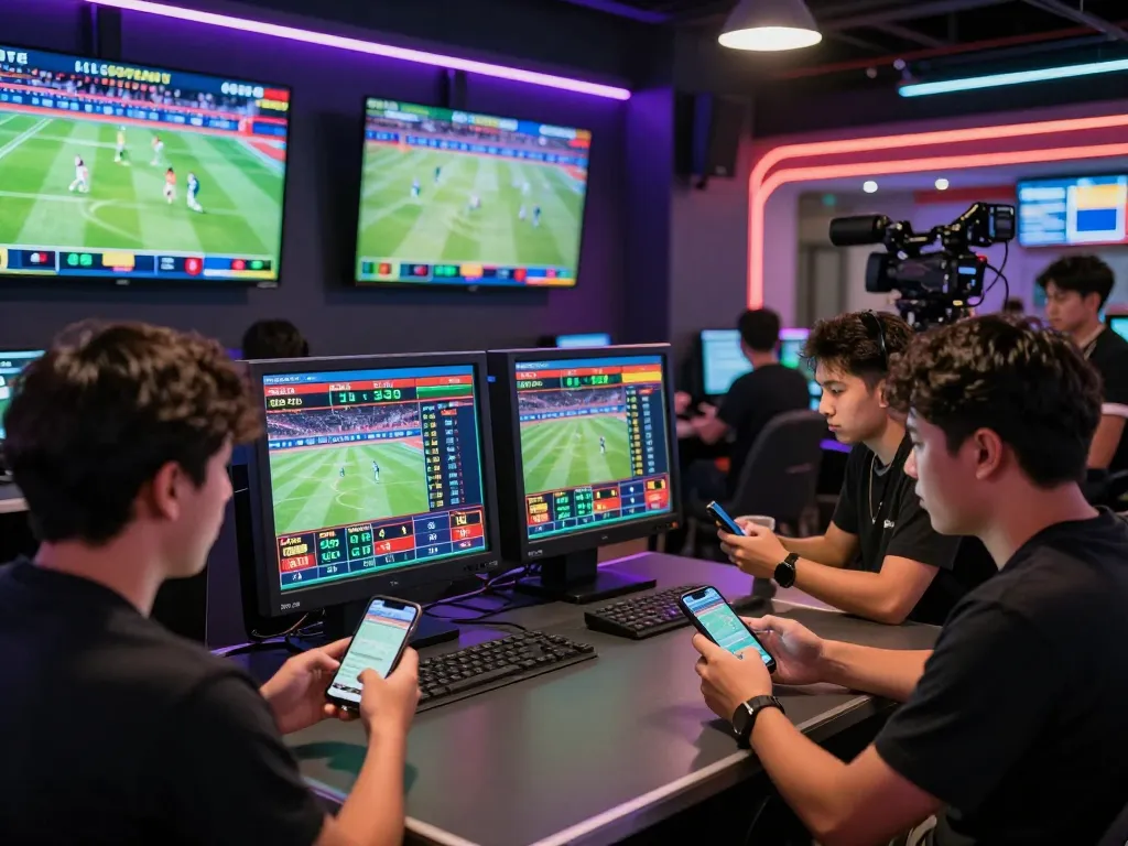 Exciting sports betting experience at Betbet with friends placing live bets on smartphones