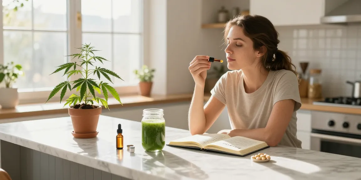 Ministry of Cannabis CBD oil tincture in a wellness routine with organic hemp extract and fresh ingredients.