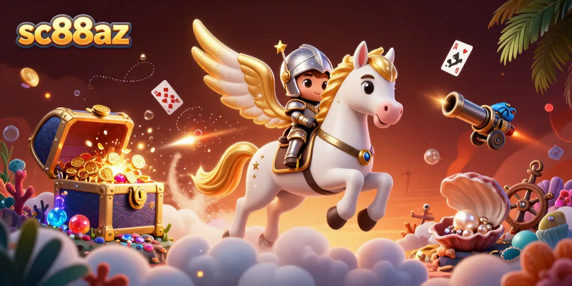 Experience thrilling gaming at sc88az with a celestial horse and a knight in a vibrant, packed casino scene.