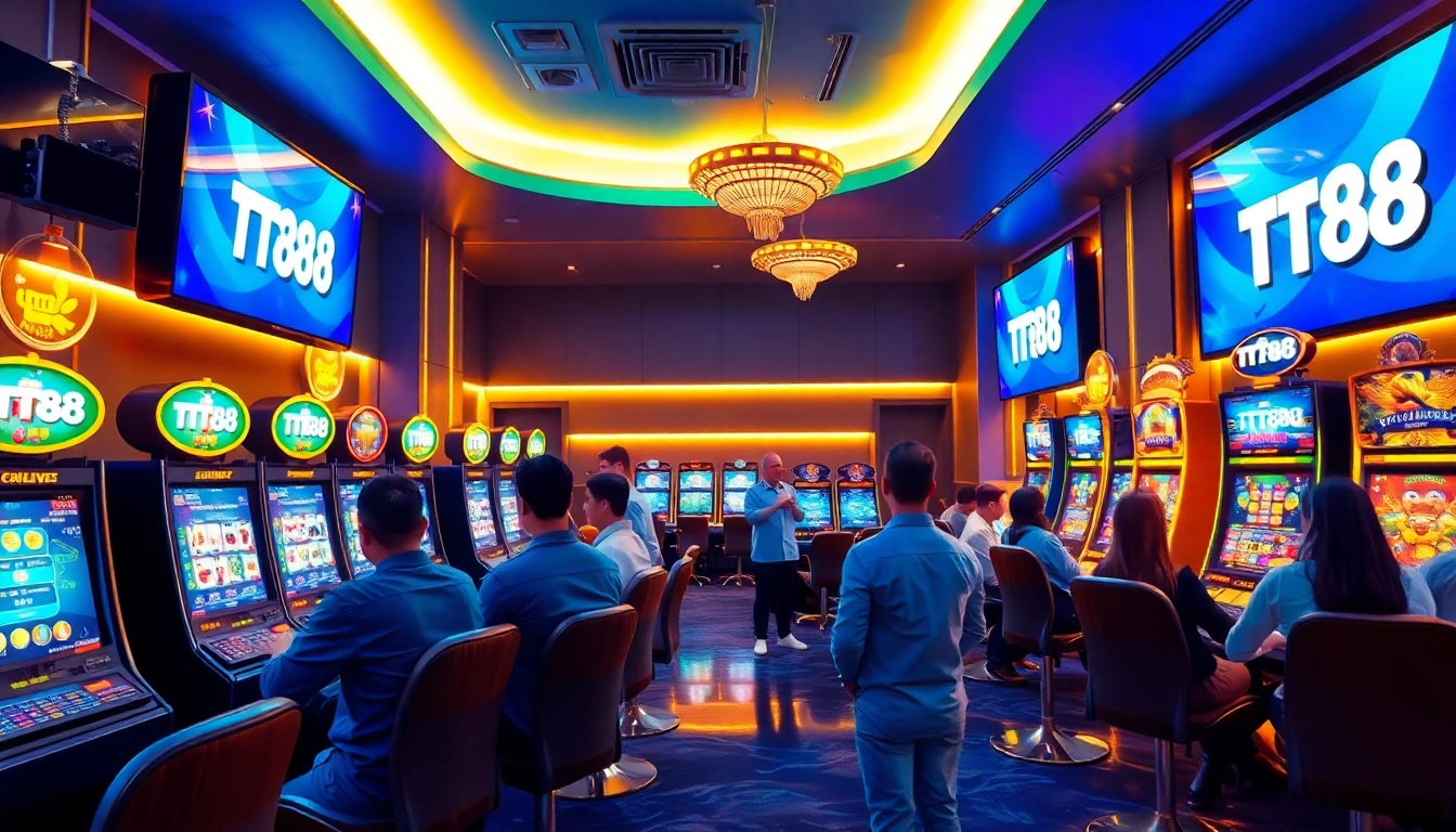 Experience the excitement of TT88's online gaming with vibrant visuals of players and games.