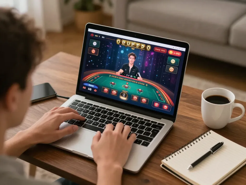 Engaging online gaming session at 77789vip, featuring a person strategizing while using a laptop.