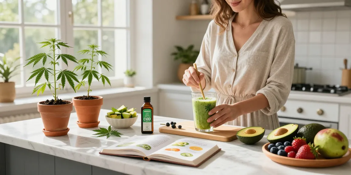 Hempworx CBD oil featured in a healthy, organic morning routine with fresh ingredients in a bright kitchen.