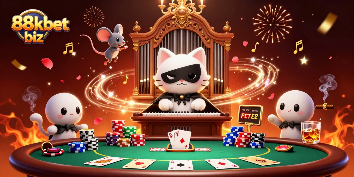 Experience magic and excitement with 88kbet biz at a vibrant casino illustrated scene.