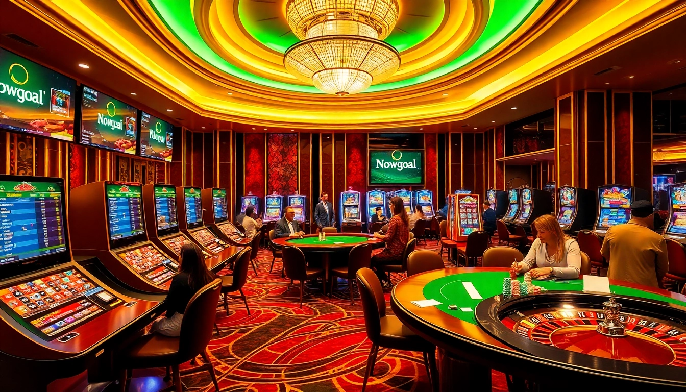 Nowgoal enhances sports betting excitement at a bustling casino with live odds and eager gamblers.