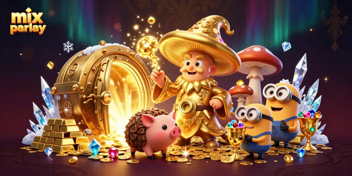 Menang besar melalui mix parlay dalam ilustrasi kasino yang memikat dan penuh harta karun.