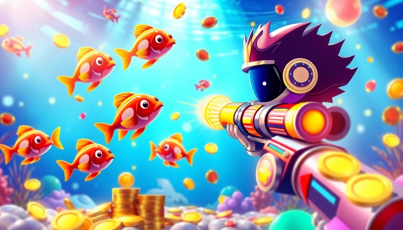 Bắn cá đổi thưởng game showing vibrant underwater scene with animated fish and virtual rewards for players.