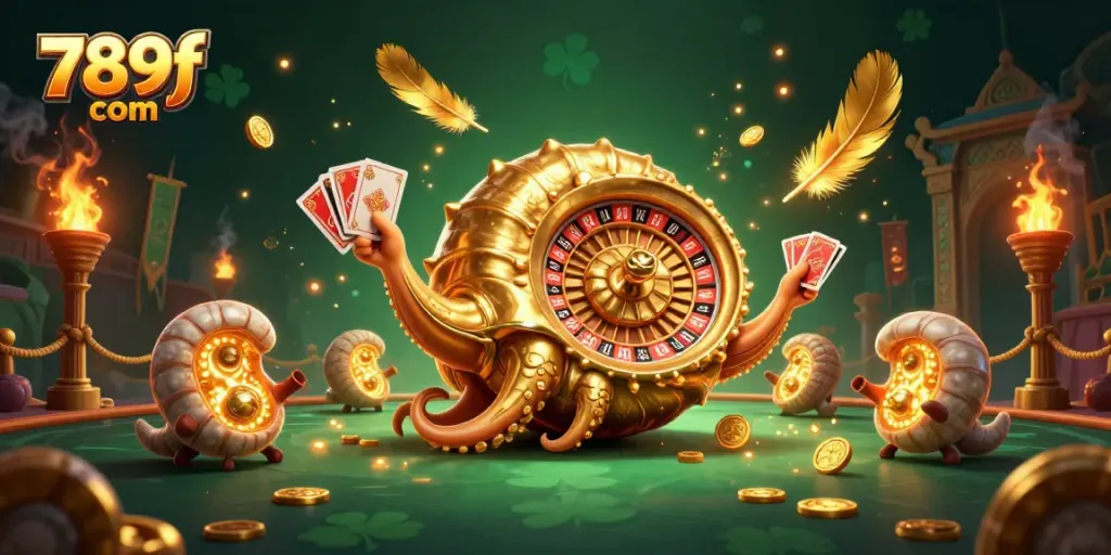 Engage with 789f com by exploring a vibrant, dynamic illustration featuring a giant nautilus roulette wheel.