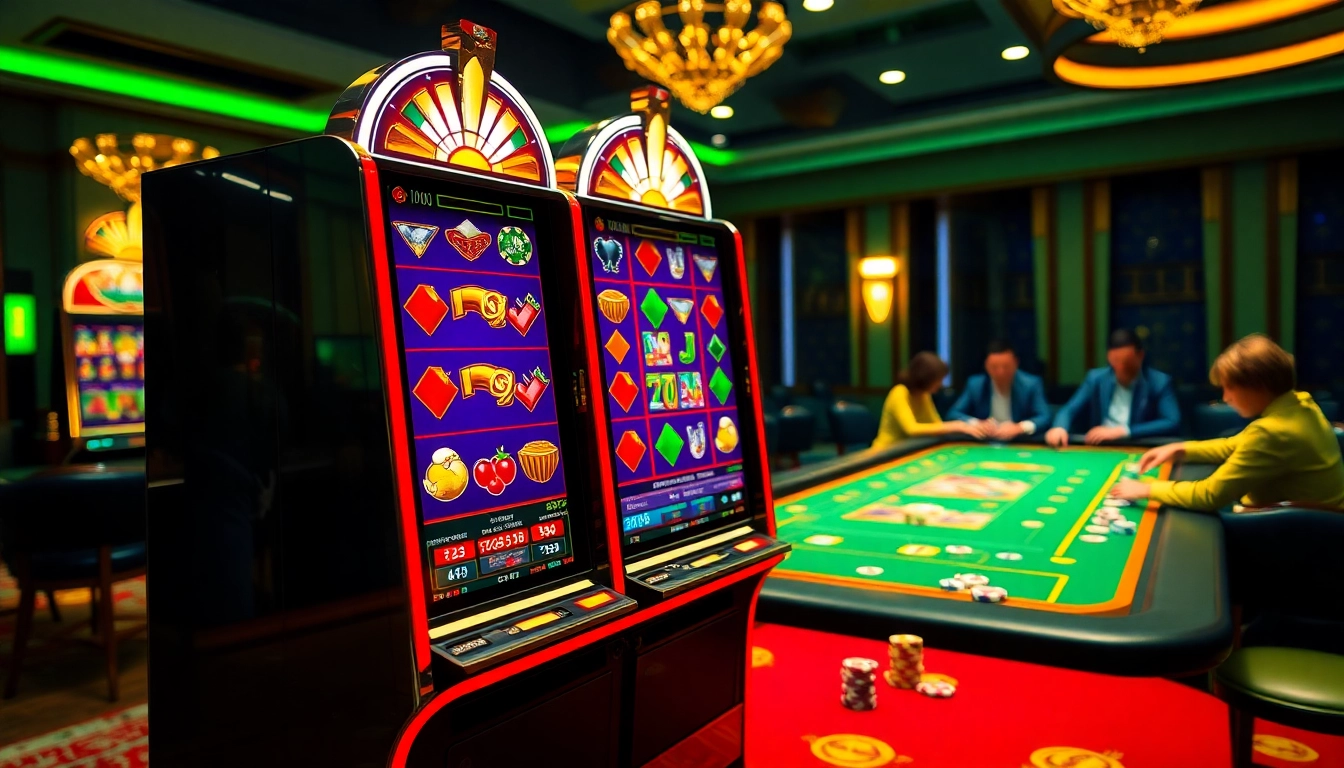 Experience thrilling gameplay with slot deposit 1000 at a vibrant casino, featuring dynamic slot machines.