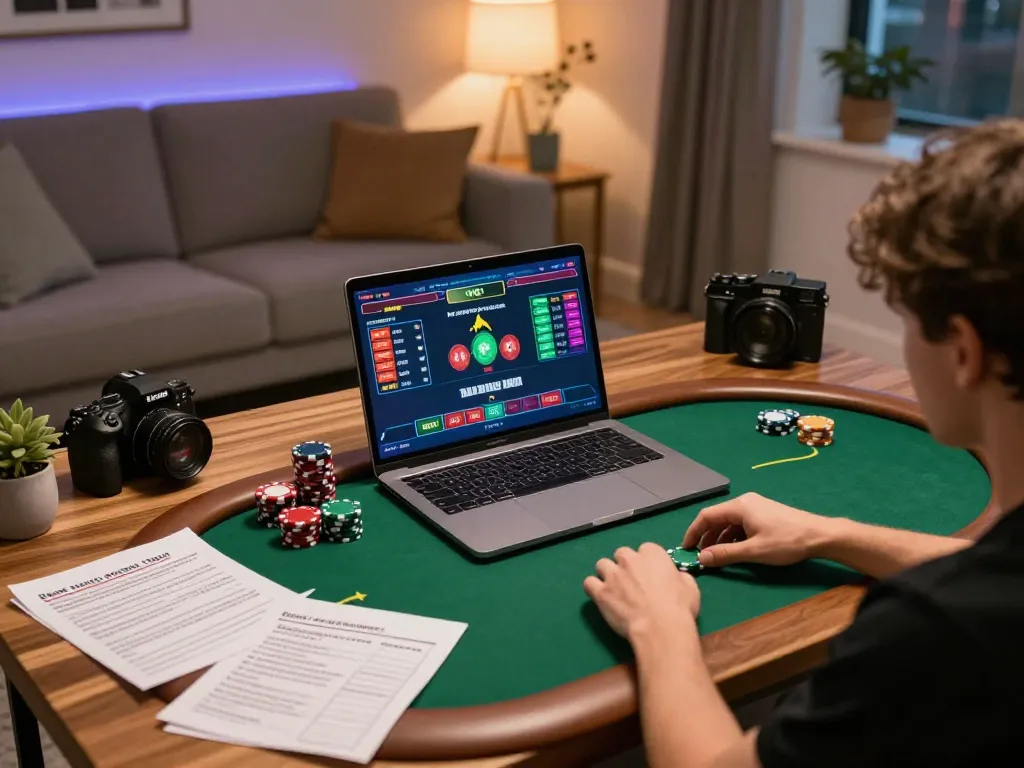 Bags168 player engaging in an exciting online poker game while managing bankroll at home.