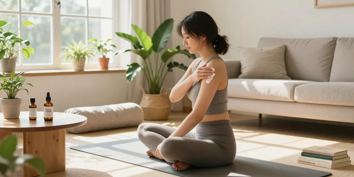 Muha Med CBD topical cream application in a peaceful wellness space with natural light and plants.