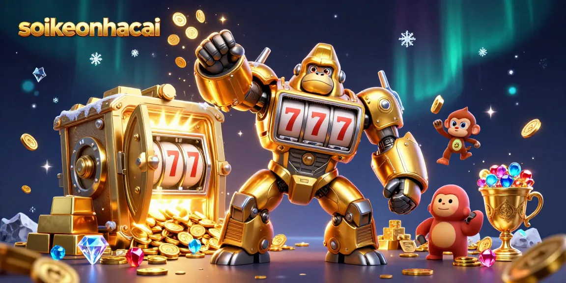 Engage with soikeonhacai's vibrant golden gorilla mech surrounded by treasure and casino elements.