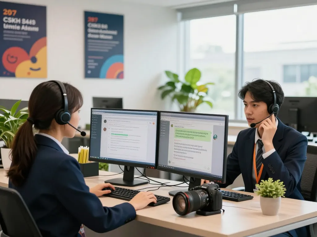 CSKH 24/7 hubet88 dedicated customer service representatives assisting members in a vibrant modern office.