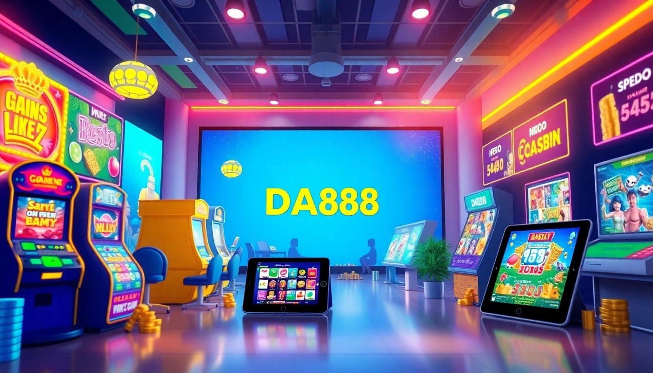 Exciting DA88 gaming platform showcasing vibrant slots, sports betting, and user-friendly interface.