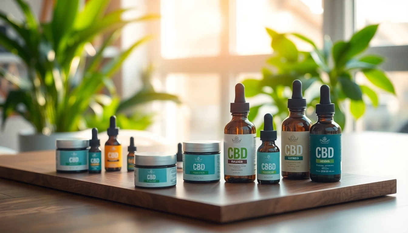 Proveedor de productos CBD mostrando variedad de productos en una mesa atractiva.