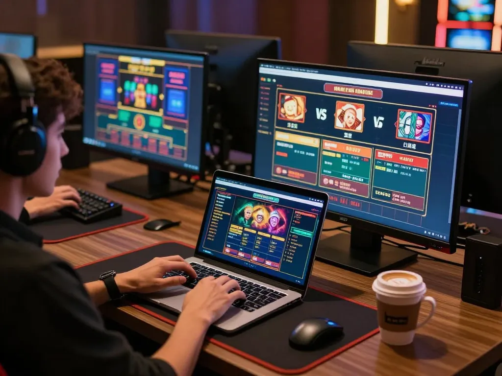 Engaging with fly88 online casino on a laptop in a stylish home setup, showcasing live dealer excitement.