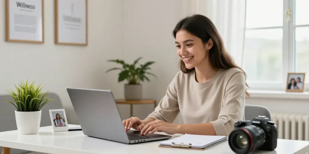 Consultation for MMJ card online in a cozy home office.