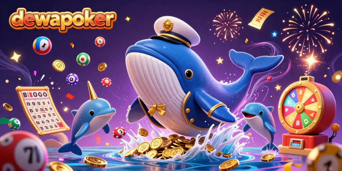 Dewapoker offers energetic tournament experiences with dynamic whale, narwhal, and dolphins on a colorful backdrop.