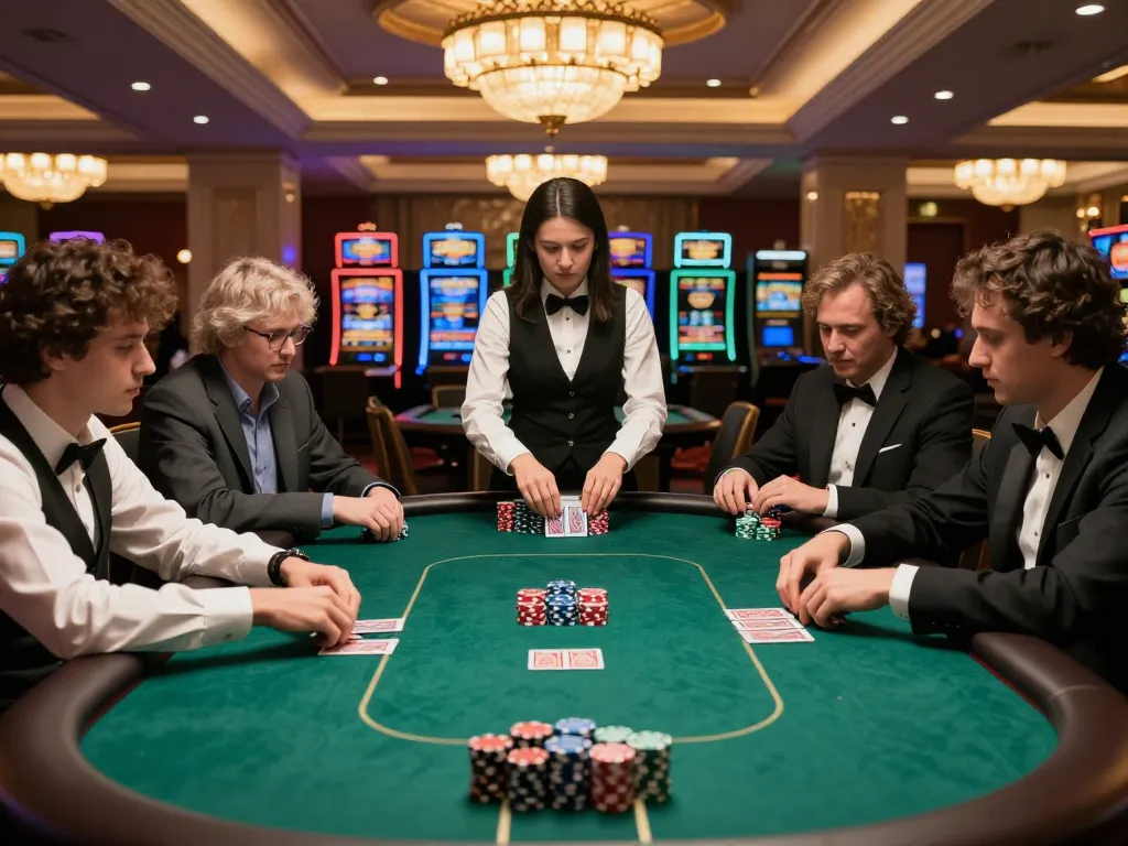 High-stakes poker action at 388bet with players engaged and dealer shuffling cards.