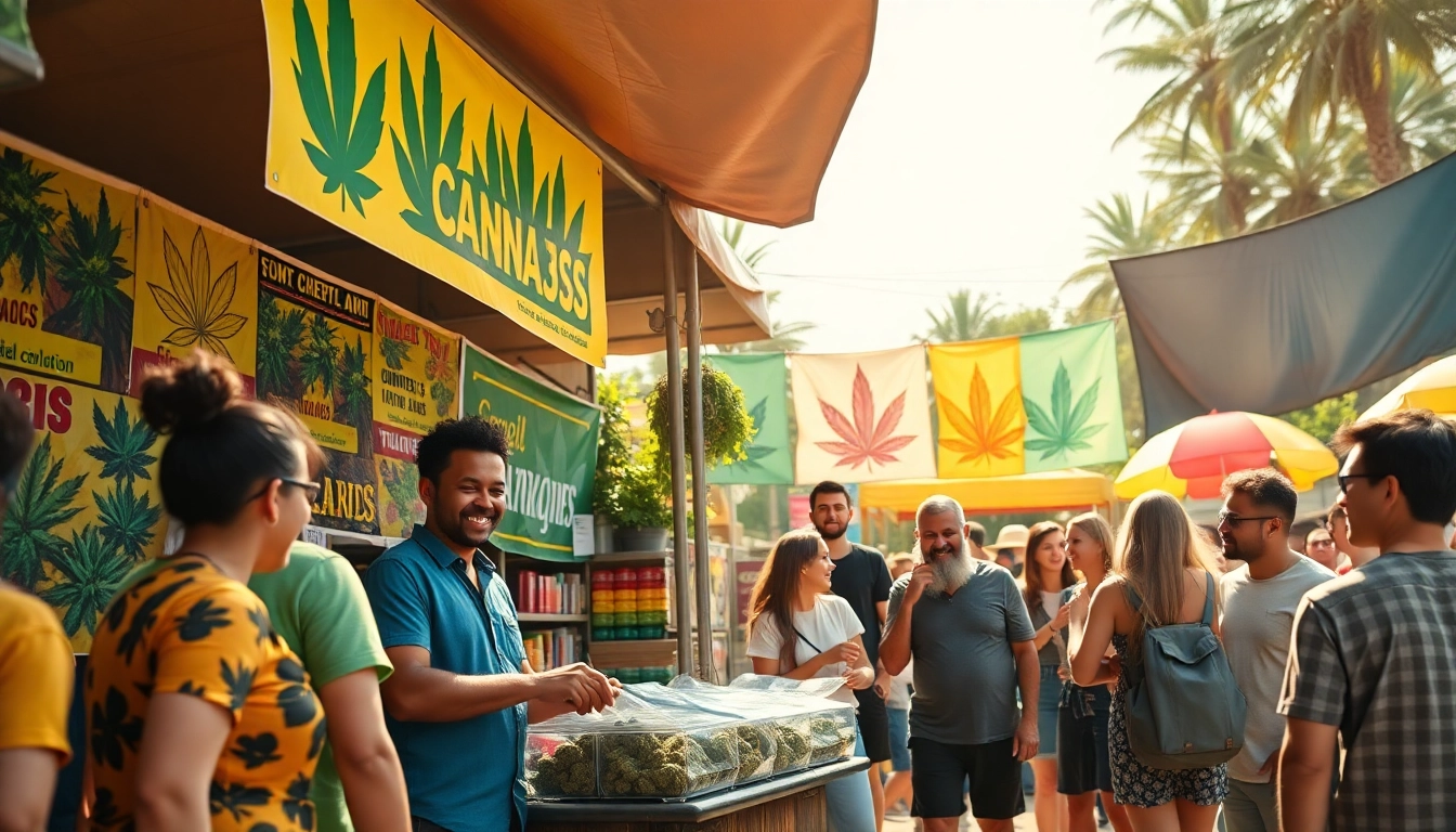 Visit where can you buy weed in a colorful cannabis marketplace with diverse vendors.
