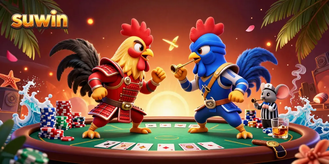 Suwin offers dynamic gameplay with twin rooster fighters in an exciting casino setting.