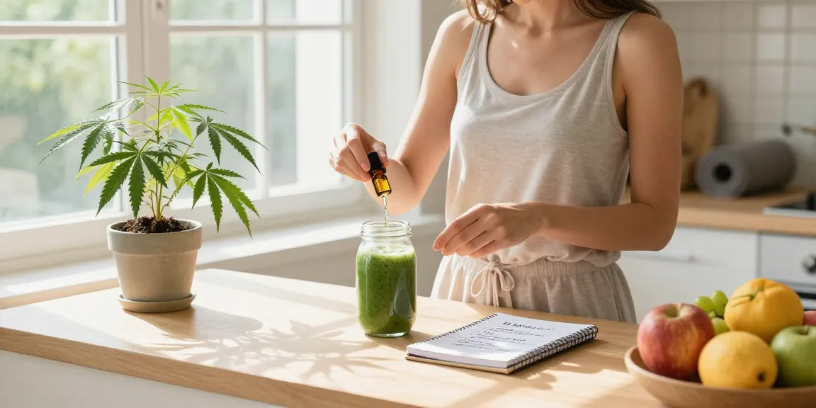 Muha meds disposable in a wellness scene with CBD oil, potted hemp plant, and fresh smoothie for natural health.