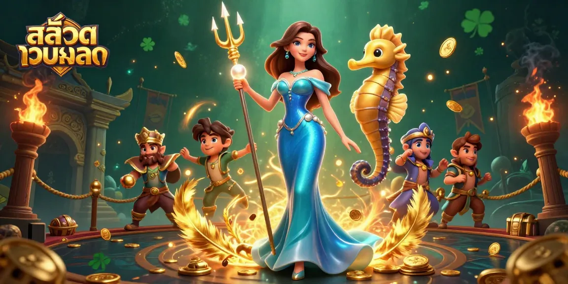 Experience exciting สล็อตเว็บตรง action with a glowing pearl in an underwater treasure scene.