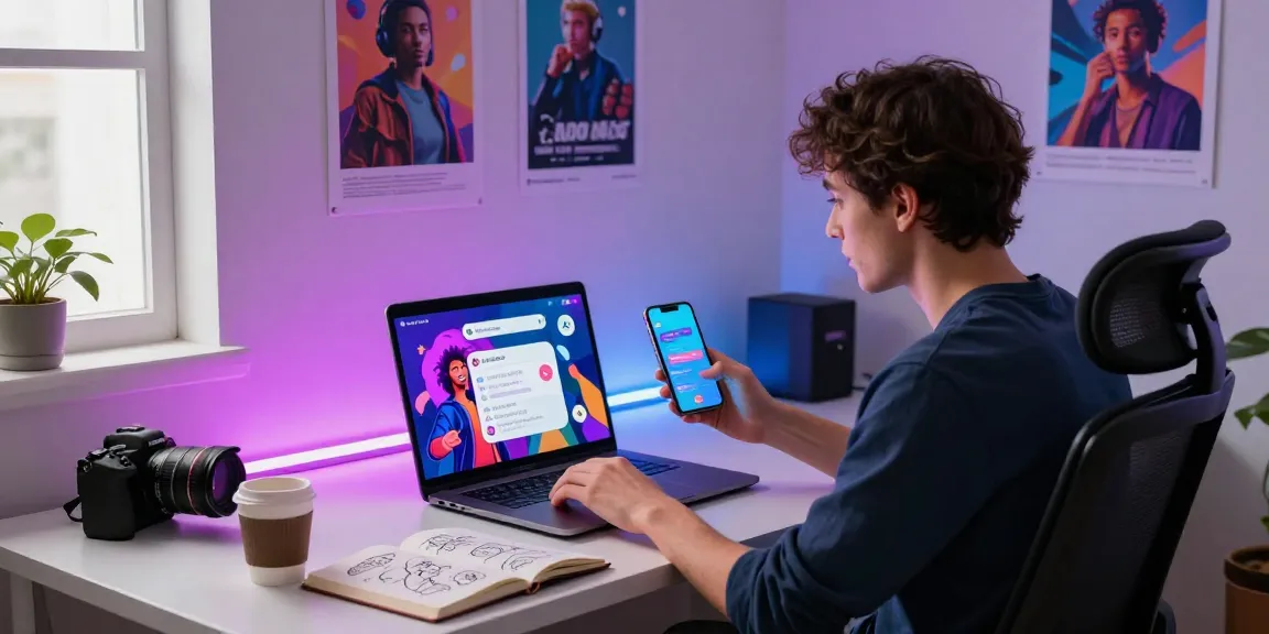 Engaging in an interactive AI chat NSFW experience with vibrant visuals and modern workspace.
