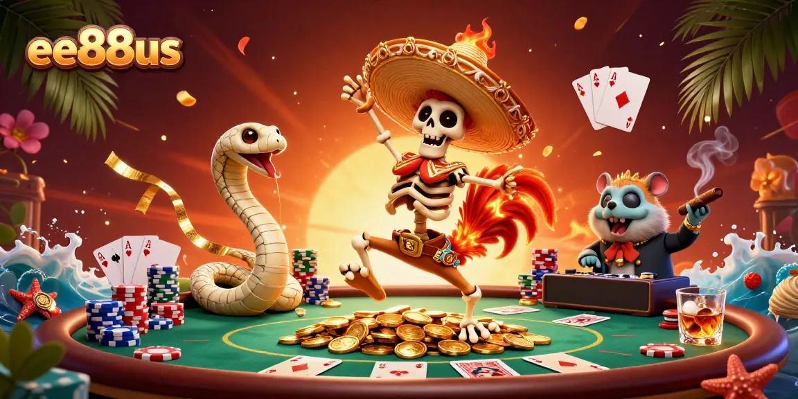 Experience excitement and winning moments with ee88us in a vibrant casino illustration.