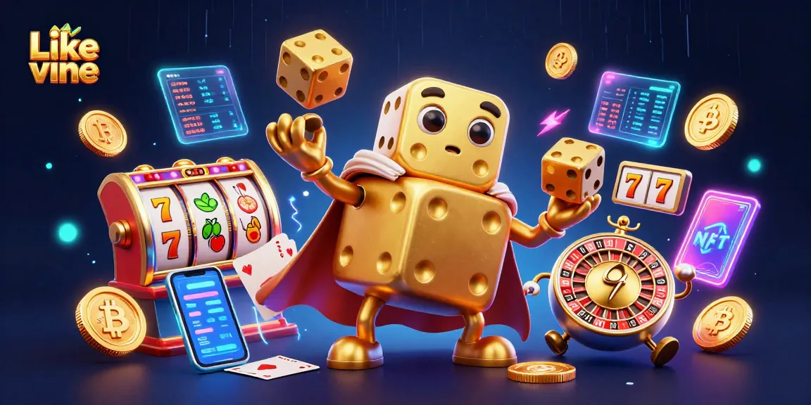 Engage with Like vine for a thrilling slot experience featuring golden dice and neon coins.