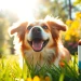 Promote CBD For Pet by showcasing a happy dog outdoors with CBD oil in a vibrant park.