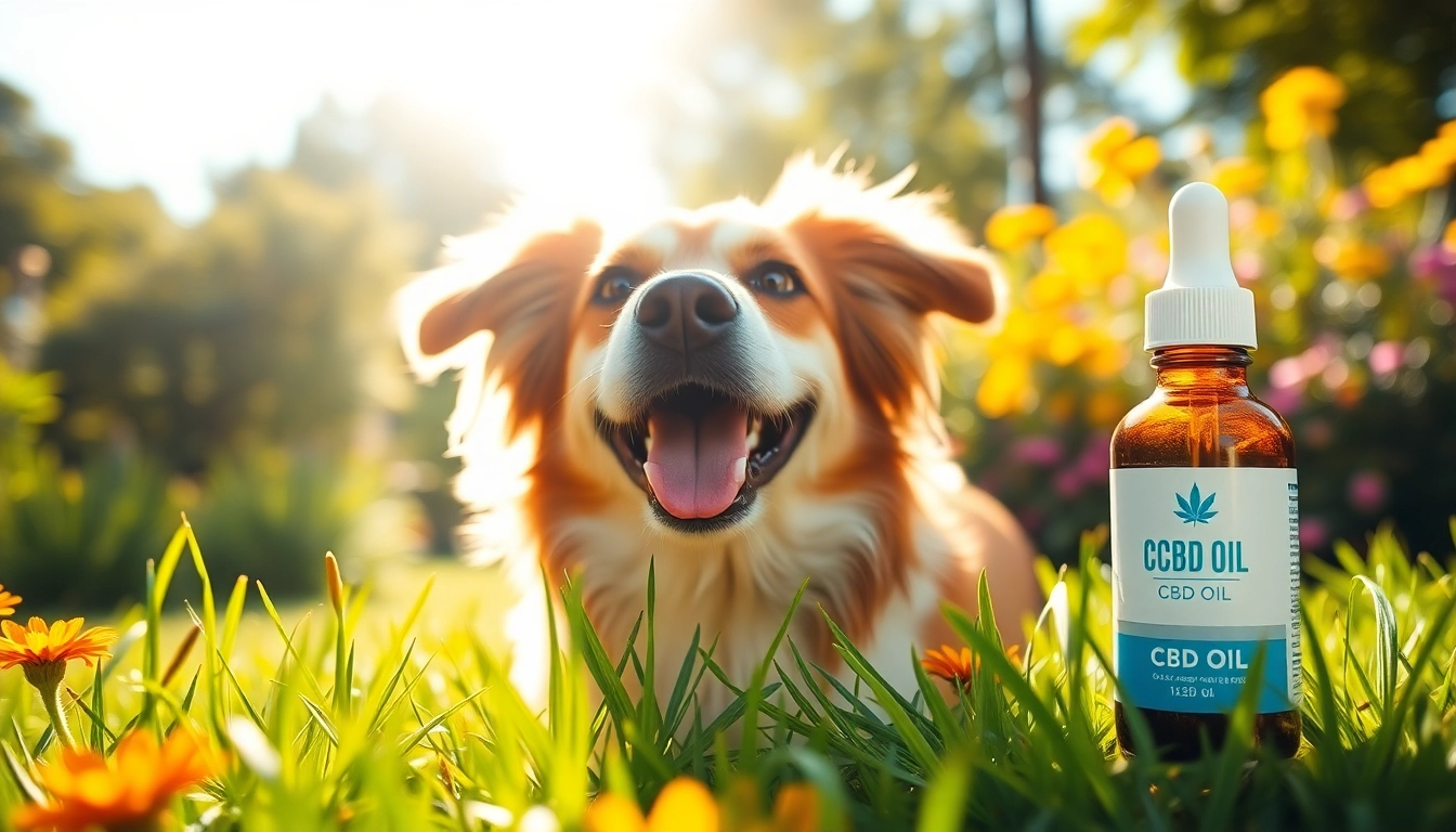 Promote CBD For Pet by showcasing a happy dog outdoors with CBD oil in a vibrant park.