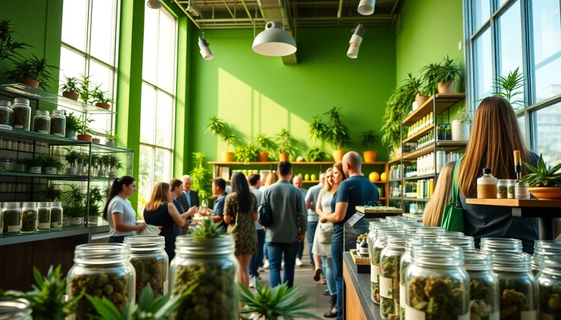Explore the vibrant selection in a modern Weed Store that welcomes customers into its community.