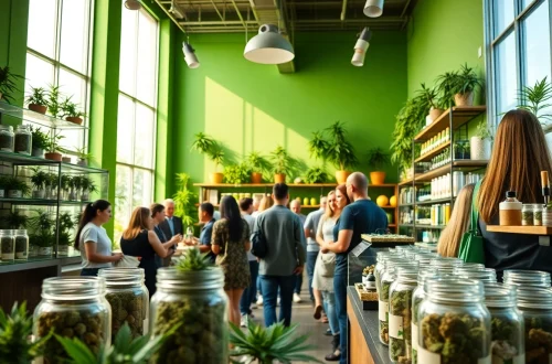 Explore the vibrant selection in a modern Weed Store that welcomes customers into its community.