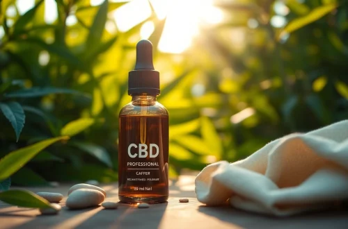 Promote relaxation with CBD Oil bottle in a natural setting surrounded by greenery.