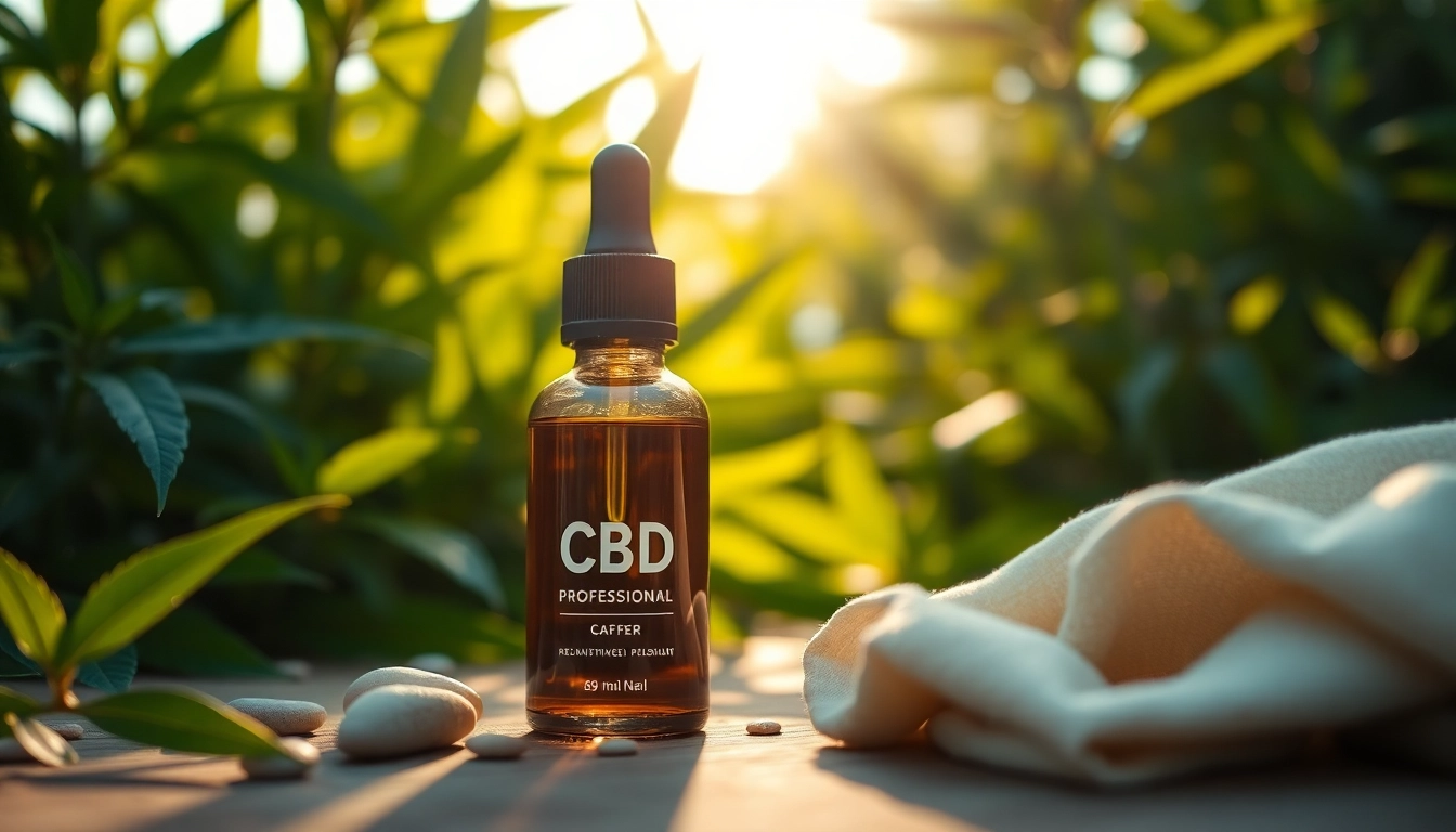 Promote relaxation with CBD Oil bottle in a natural setting surrounded by greenery.