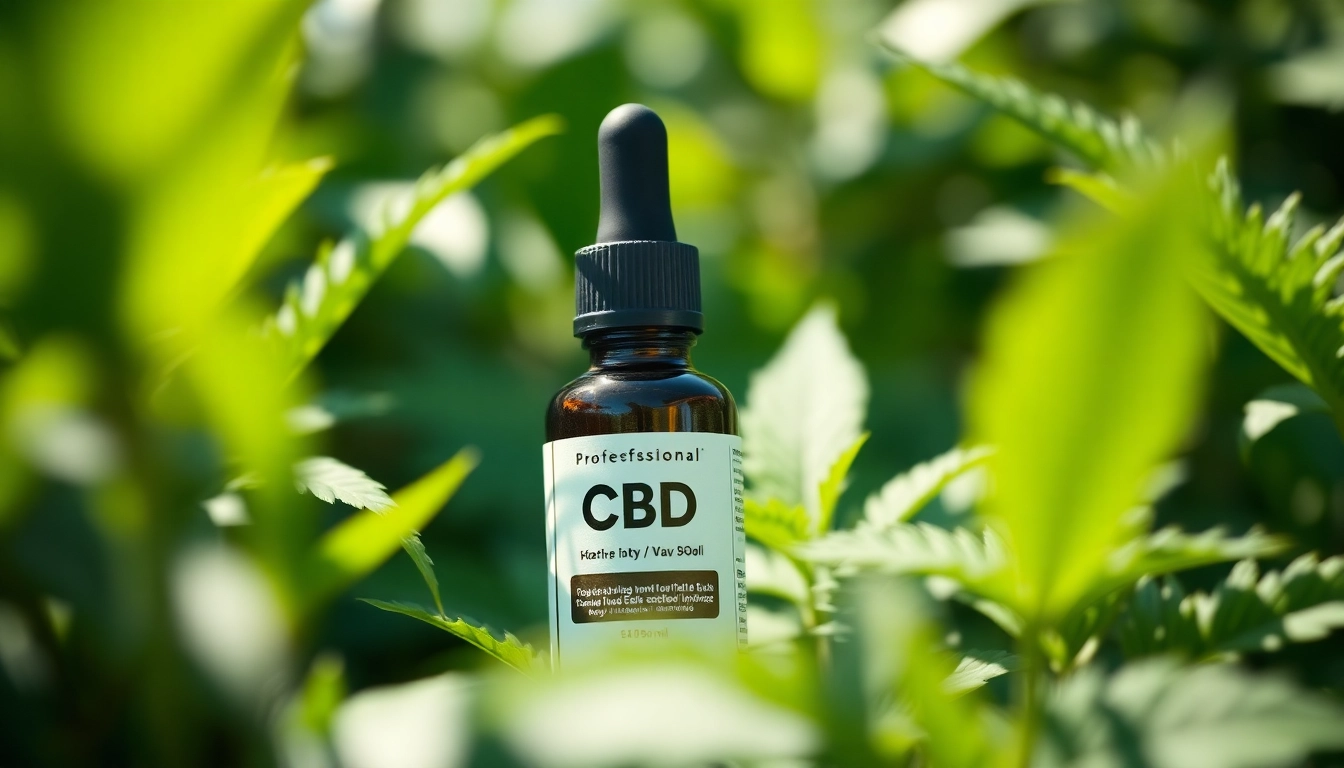 Showcase top-quality CBD oil in a natural setting, emphasizing its calming effects.