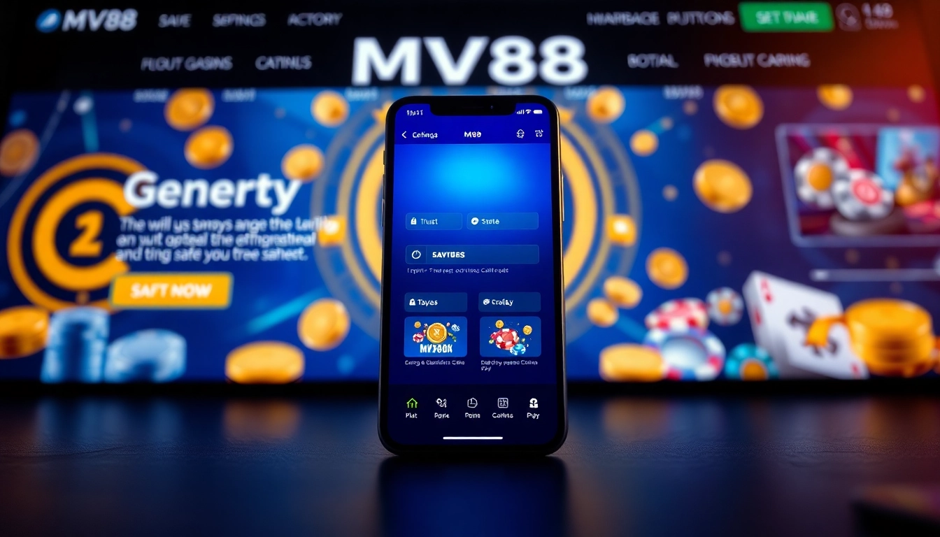 MV88 online gambling app interface showcasing safe transactions and vibrant gaming experience.