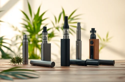 Showcasing elegant cannabis vape devices in a serene setting.