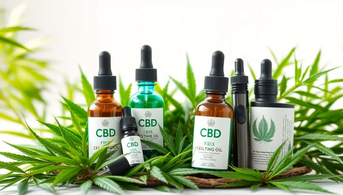 CBD-oljekar och vape-enheter som visar naturligt välbefinnande i en lugn miljö.