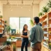 Engaging shopping experience at a weed store with vibrant cannabis product displays.
