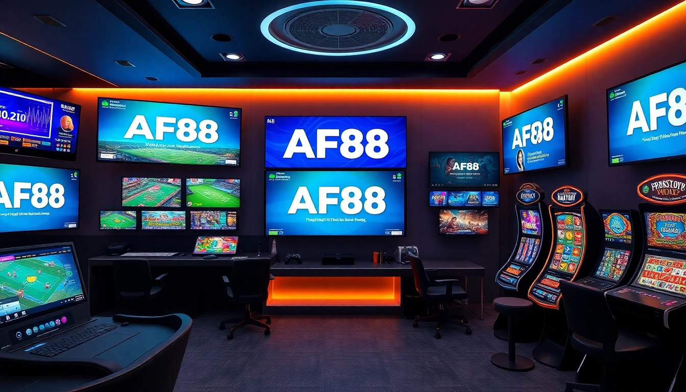 AF88 online gaming interface showcasing sports betting and casino games in a modern setting.