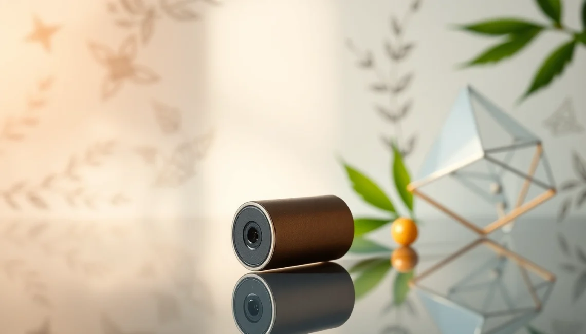 Showcase a sleek Cannabis Vape pen with intricate designs in a cozy setting for elevated experiences.