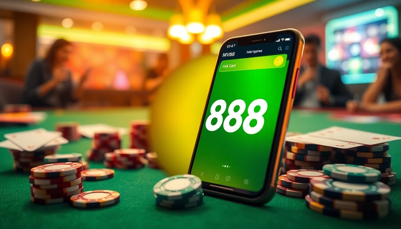 MV88 app interface on smartphone, highlighting online gambling excitement and trust.